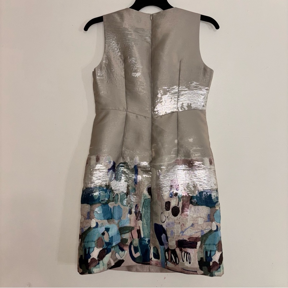 Doncaster One-of-a-kind Shimmering Golden Metallic and Blue Midi Dress Size 8P - Picture 6 of 10